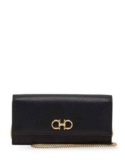 Ferragamo Gancini-plaque Leather Clutch Bag In Black
