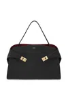 Ferragamo Leather Shoulder Bag Adaptable Strap In Black