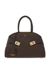 Ferragamo Gancini Clasp Leather Tote Bag In Brown