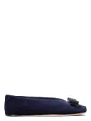 Ferragamo Velvet-textured Ballerinas With Decorative Bow Detail In Blue