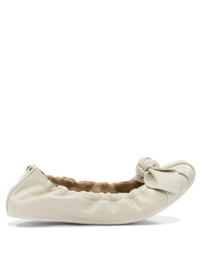 Ferragamo Ballerina Shoes Round Toe Bow Elasticated Trim In Neutral