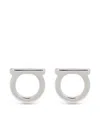 Ferragamo Gancini Stud Earrings With Glossy Gold Finish In Silver