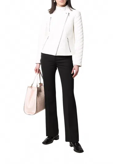 FERRAGAMO WOMEN'S BIKER LEATHER JACKET IN WHITE
