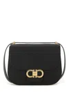 Ferragamo Geometric Lines Leather Shoulder Bag In Black