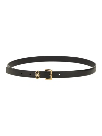 Ferragamo Adjustable Length Belt Gold-tone Buckle In Black