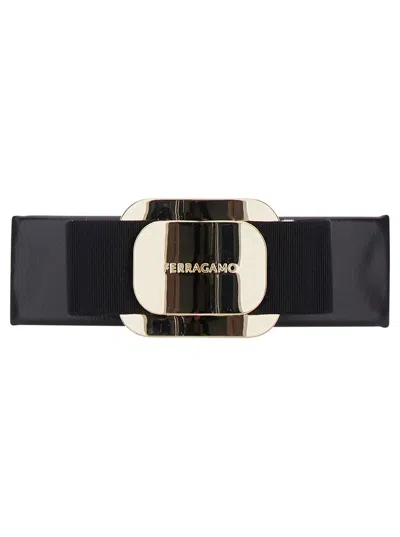Ferragamo Women Black Hairclip With Vara Bow In Leather Blend Woman