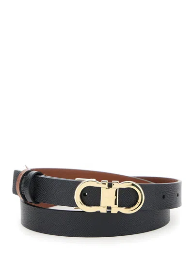 FERRAGAMO FERRAGAMO WOMEN BLACK REVERSIBLE BELT WITH GANCINI BUCKLE IN LEATHER WOMAN