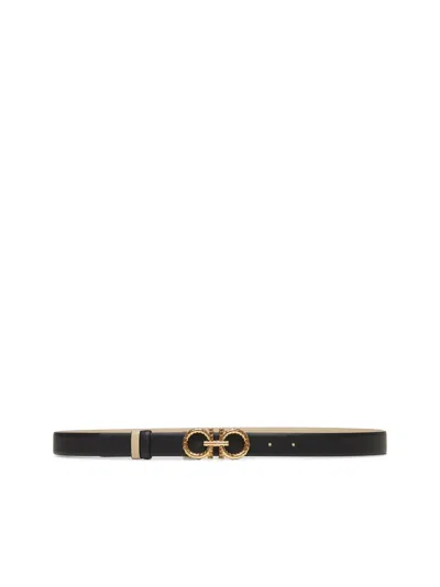 Ferragamo Women Black Reversible Gancini Belt In Multi