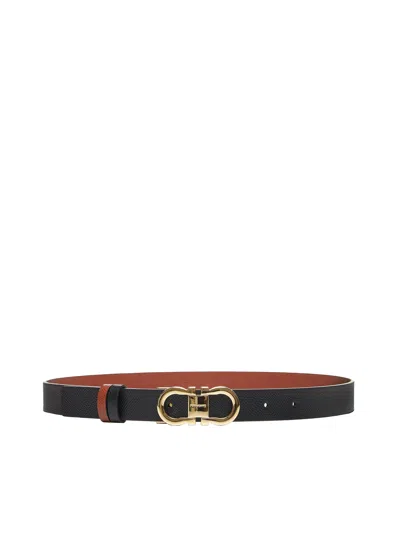 Ferragamo Women Black Reversible Gancini Belt In Multi