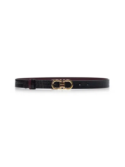 FERRAGAMO FERRAGAMO WOMEN BLACK REVERSIBLE GANCINI BELT