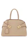 Ferragamo Bolso Top Handle S Beige Vivos Granate In Beigekhaki