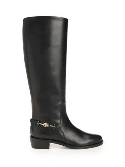 Ferragamo F Buckle Therma Knee Riding Boots In Black