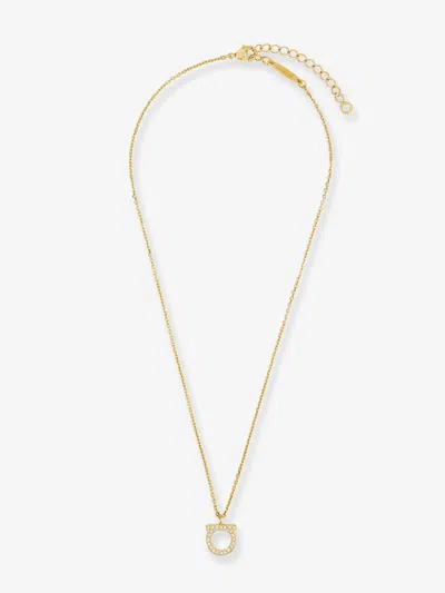 Ferragamo Embellished Gancini Pendant Necklace In Gold