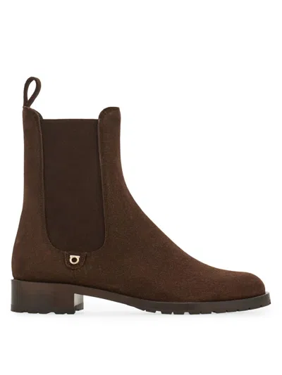 Ferragamo Women's Briuli 20mm Suede Chelsea Boots In Testa Di Moro