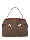 Ferragamo Two-tone Structured Medium Shoulder Bag In Brown