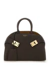 Ferragamo Gancini Clasp Leather Tote Bag In Brown