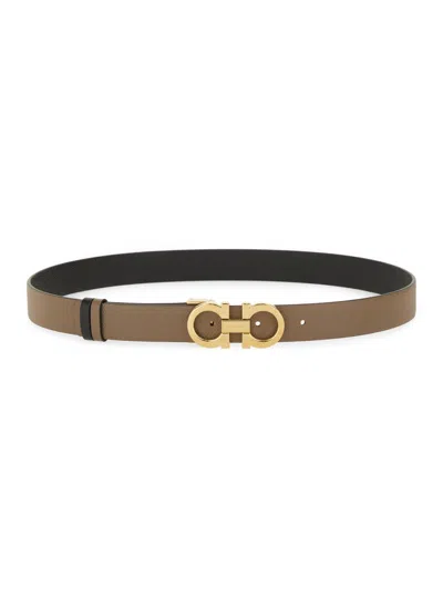 Ferragamo Adjustable Reversible Belt Gold-tone Buckle In Brown