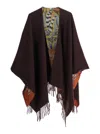 Ferragamo Women Brown Cape With Fringed Hem In Wool And Cashmere Woman In Multi