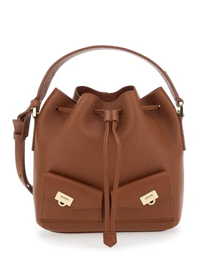 Ferragamo Women Brown Crossbody Bag With Adjustable And Removable Shoulder Strap And One Top Flat Ha