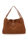 Ferragamo Women Brown Shoulder Bag With Two Top Handles And Gancini Plaque On The Front In Suede Wom In Multi