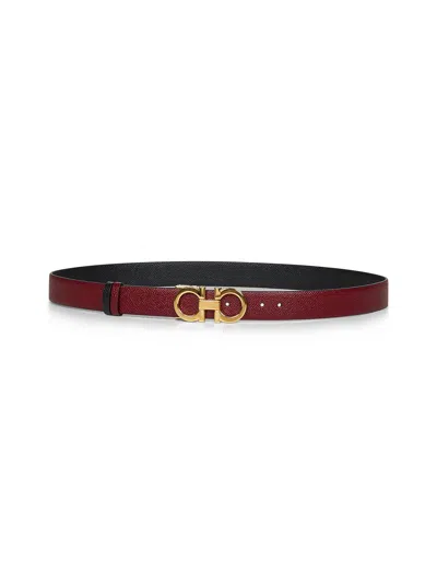 Ferragamo Women Burgundy Leather Gancini Reversible Belt In Multi