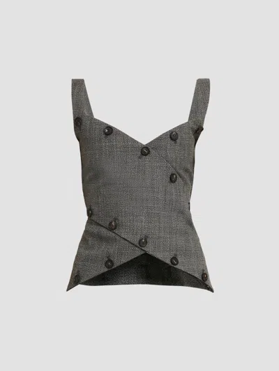 Ferragamo Women's Button-detail Mouliné Wool Sleeveless Top In Gray