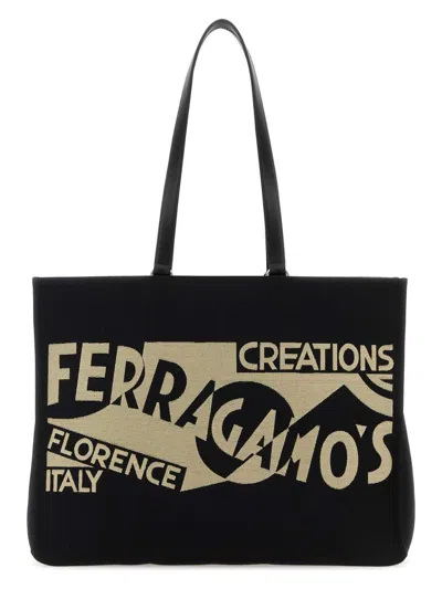 FERRAGAMO WOMEN'S CANVAS LARGE TT SIGN SHOPPING BAG