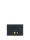 Ferragamo Black Card-holder With Gancini Detail In Hammered Leather Woman In Black
