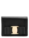 Ferragamo Card Holder With Engraved Logo In Hammered Leather Woman In Black