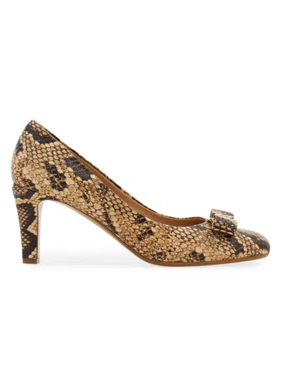Ferragamo Women's Carla 70mm Snake-embossed Leather Pumps In Brown