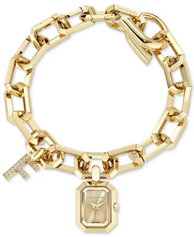 FERRAGAMO WOMEN'S CHARM GOLD ION PLATED STAINLESS STEEL LINK BRACELET WATCH 17MM