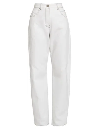 Ferragamo Women's Compact Cotton Tapered Pants In White