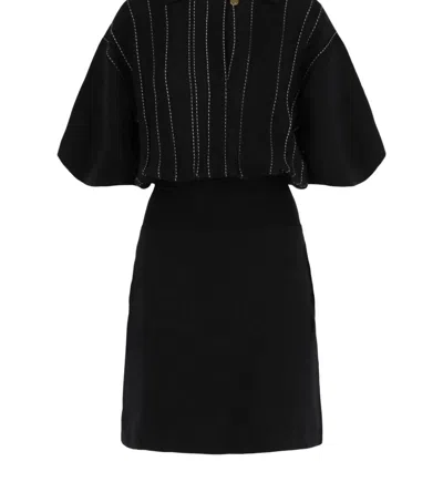 Ferragamo Women's Contrast Stitch Knit Dress In Blue In Black