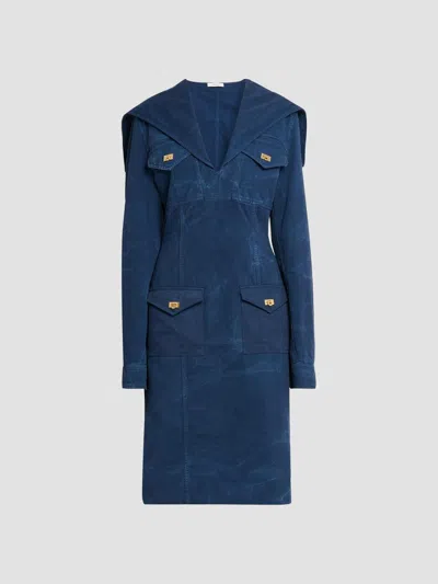 Ferragamo Women's Cotton Gabardine Midi Dress In Marine Blue