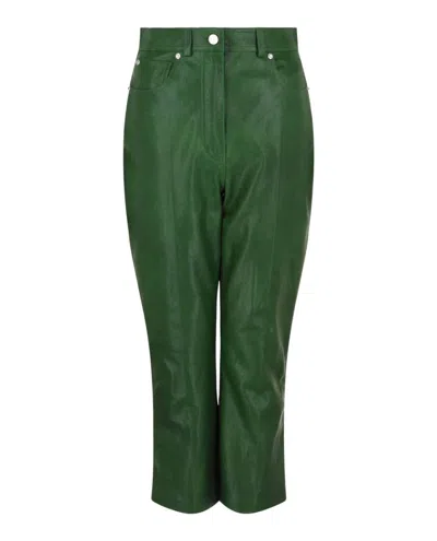 Ferragamo Women's Cropped Leather Straight-leg Pants In Dark Green