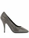 Ferragamo Silver Satin Crystal Embellished Pointed Toe Pumps In Black