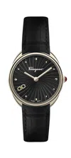 Ferragamo Cuir Leather Watch In Black