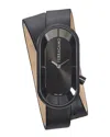 Ferragamo Oval Black Leather Strap Watch With Sunray Dial In Black