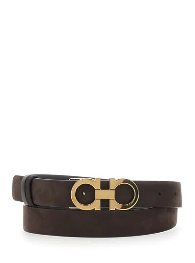 Ferragamo Women Dark Brown Textured Reversible Belt