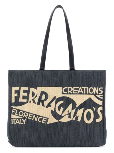 FERRAGAMO WOMEN'S DENIM LARGE TT SIGN SHOPPING BAG