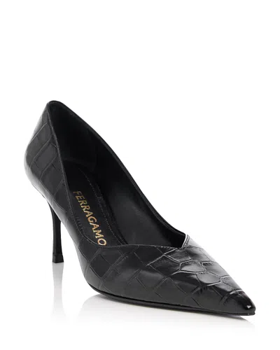 Ferragamo Women's Desi Croc-embossed Pointed Pumps In Multi