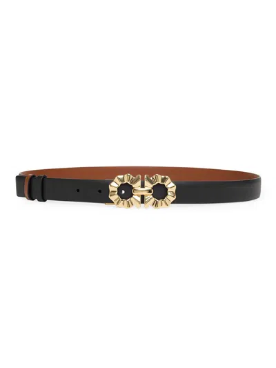 Ferragamo Women's Donna Gancini Buckle Reversible Leather Belt In Black
