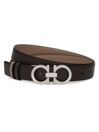 Ferragamo Knurled-gancini Reversible And Adjustable Belt In Brown