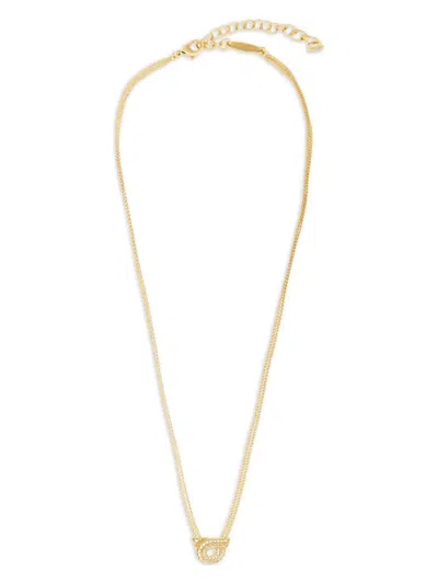 FERRAGAMO WOMEN'S DOUBLE CHAIN GANCINI NECKLACE WITH CRYSTALS