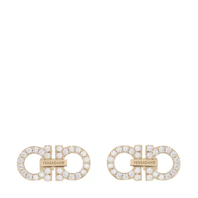 Ferragamo Women Double Gancini Earrings With Crystals In Gold