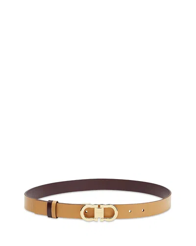 Ferragamo Women's Double Gancini Reversible Leather Belt In Tan/brown