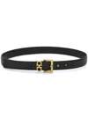 Ferragamo Women Double Gancini Smooth Leather Slim Belt In Black