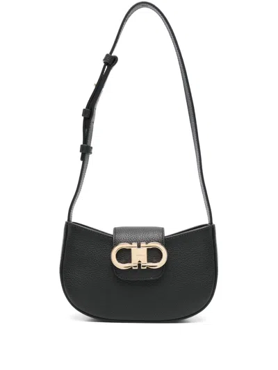 Ferragamo Women Double Gancio Bicolor Borsa A Spalla In Black