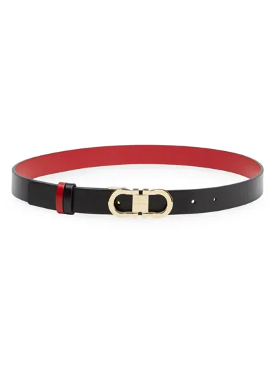 Ferragamo Women's Double Gancio Buckle Leather Belt In Nero Flame