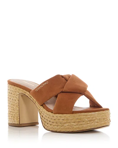 Ferragamo Douglas Platform Slide Sandal In Brown